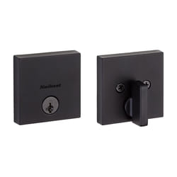 Kwikset Downtown Deadbolt Lock  Matte Black Square Exterior Keyed Front Entry Door  Pick Resistant SmartKey Rekey Security  Single Cylinder Dead Bolt