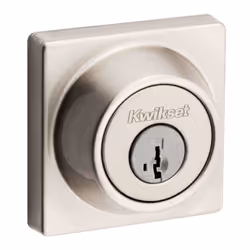 Kwikset 660 Contemporary Deadbolt Deadbolt Lock  Satin Nickel Square Exterior Keyed Front Entry Door  Pick Resistant SmartKey ...
