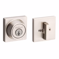 Kwikset 660 Contemporary Deadbolt Deadbolt Lock  Satin Nickel Square Exterior Keyed Front Entry Door  Pick Resistant SmartKey Rekey Security  Single C