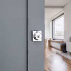 Kwikset 660 Contemporary Deadbolt Deadbolt Lock  Satin Chrome Square Exterior Keyed Front Entry Door  Pick Resistant SmartKey Rekey Security  Single C