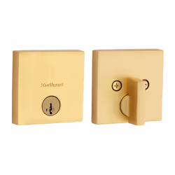 Kwikset Downtown Deadbolt Lock Satin Brass Square Exterior Keyed Front Entry Door Pick Resistant SmartKey Rekey Security S ...