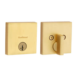 Kwikset Downtown Deadbolt Lock  Satin Brass Square Exterior Keyed Front Entry Door  Pick Resistant SmartKey Rekey Security  Single Cylinder Dead Bolt