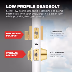 Kwikset Downtown Deadbolt Lock  Satin Brass Square Exterior Keyed Front Entry Door  Pick Resistant SmartKey Rekey Security  Single Cylinder Dead Bolt