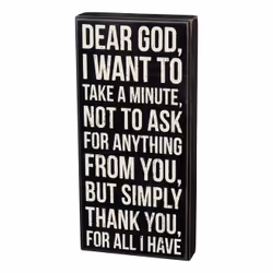 Primitives by Kathy Dear God Box Sign, Black, White, Wood, Rectangular, 1 pc(s), 152.4 mm, 44.5 mm