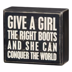 Primitives by Kathy Conquer The World Box Sign, Black, White, Wood, Rectangular, 1 pc(s), 101.6 mm, 44.5 mm