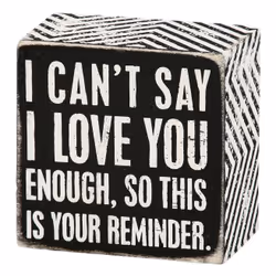 Primitives by Kathy I Love You Reminder Box Sign, Black, White, Wood, Square, 1 pc(s), 76.2 mm, 44.5 mm