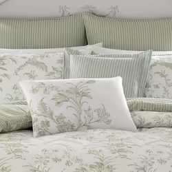 Laura Ashley - Queen Comforter Set  Reversible Cotton Bedding  Includes Matching Shams with Bonus Euro Shams & Throw Pillows (Natalie Sage/O