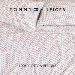 Tommy Hilfiger - Sheet Set  Cotton Percale Bedding with Matching Pillowcases  Crisp & Cool  Premium Quality Home Essentials (Atlantic Anchors Red  Ful