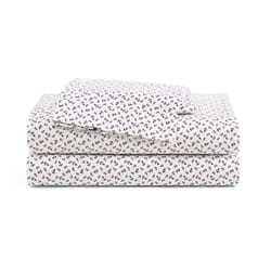 Tommy Hilfiger - Sheet Set  Cotton Percale Bedding with Matching Pillowcases  Crisp & Cool  Premium Quality Home Essentials (Atlantic Anchors Red  Kin