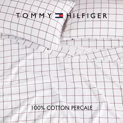 Tommy Hilfiger - Sheet Set  Cotton Percale Bedding with Matching Pillowcases  Crisp & Cool  Premium Quality Home Essentials (Glasgow Windowpane Blue