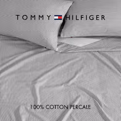 Tommy Hilfiger - Sheet Set  Cotton Percale Bedding with Matching Pillowcases  Crisp & Cool  Premium Quality Home Essentials (Highland Ticking Stripe N