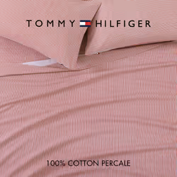 Tommy Hilfiger - Sheet Set  Cotton Percale Bedding with Matching Pillowcase  Crisp & Cool  Premium Quality Home Essentials (Highland Ticking Stripe Re