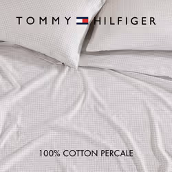 Tommy Hilfiger - Sheet Set  Cotton Percale Bedding with Matching Pillowcase  Crisp & Cool  Premium Quality Home Essentials (New England Plaid Beige  T