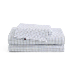 Tommy Hilfiger - Sheet Set  Cotton Percale Bedding with Matching Pillowcases  Crisp & Cool  Premium Quality Home Essentials (New England Plaid Blue  K