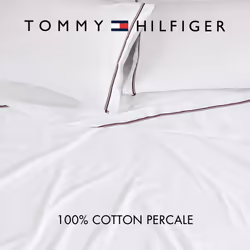 Tommy Hilfiger - Sheet Set  Cotton Percale Bedding with Matching Pillowcases  Crisp & Cool  Premium Quality Home Essentials (Global Stripe Red  King)
