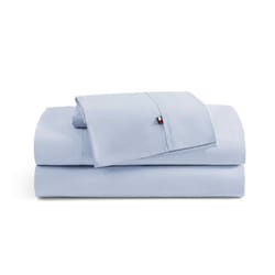 Tommy Hilfiger - Sheet Set  Cotton Percale Bedding with Matching Pillowcase  Crisp & Cool  Solid Home Essentials (Blue  Twin)