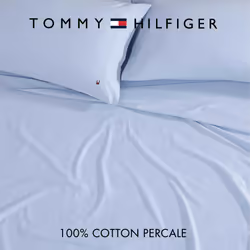 Tommy Hilfiger - Sheet Set  Cotton Percale Bedding with Matching Pillowcases  Crisp & Cool  Solid Home Essentials (Blue  Twin XL)
