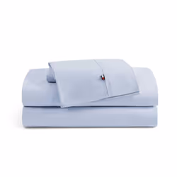Tommy Hilfiger - Sheet Set Cotton Percale Bedding with Matching Pillowcases Crisp & Cool Solid Home Essentials (Blue Quee ...