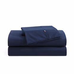 Tommy Hilfiger - Sheet Set Cotton Percale Bedding with Matching Pillowcases Crisp & Cool Solid Home Essentials (Navy Quee ...