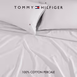 Tommy Hilfiger - Sheet Set  Cotton Percale Bedding with Matching Pillowcases  Crisp & Cool  Solid Home Essentials (Grey  King)