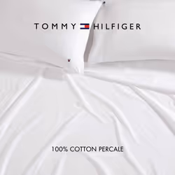 Tommy Hilfiger - Sheet Set  Cotton Percale Bedding with Matching Pillowcase  Crisp & Cool  Solid Home Essentials (White  Twin)