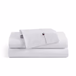 Tommy Hilfiger - Sheet Set Cotton Percale Bedding with Matching Pillowcases Crisp & Cool Solid Home Essentials (White Que ...