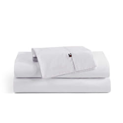 Tommy Hilfiger - Sheet Set  Cotton Percale Bedding with Matching Pillowcases  Crisp & Cool  Solid Home Essentials (White  Queen)