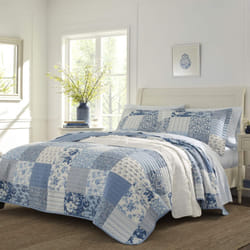 Laura Ashley - King Quilt Set, Reversible Cotton Bedding with Matching Shams, Farmhouse Inspired Home Decor Paisley Printed Patchwork Blue, King