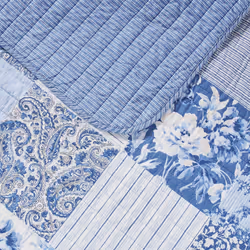 Laura Ashley - King Quilt Set, Reversible Cotton Bedding with Matching Shams, Farmhouse Inspired Home Decor Paisley Printed Patchwork Blue, King