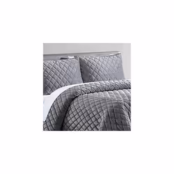 Vera Wang - King Quilt Set  Luxurious Velvet Bedding with Matching Shams  Lightweight Home Decor (Diamond Velvet Charcoal Grey  King)