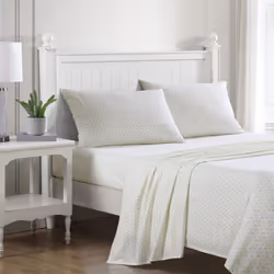 Laura Ashley - Queen Sheets Cotton Percale Bedding Set Crisp & Cool Home Decor Evie Yellow Queen
