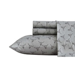 Wrangler  Full Sheet Set  Silky  Lightweight Bedding Set  Western Home Decor  OekoTex Certified Steer Skulls Grey  Full
