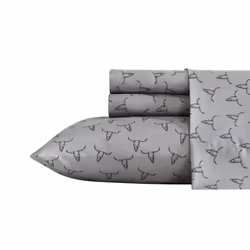 Wrangler Queen Sheet Set Silky Lightweight Bedding Set Western Home Decor OekoTex Certified Steer Skulls Grey Queen