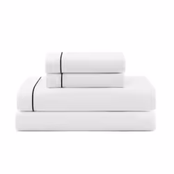 Tommy Hilfiger - Sheet Set Cotton Percale Bedding with Matching Pillowcase Crisp & Cool Solid Design with Hem Stripe (Whit ...