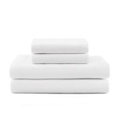Tommy Hilfiger - Sheet Set  Cotton Percale Bedding with Matching Pillowcases  Crisp & Cool  Solid Design with Hem Stripe (White  Twin XL)