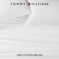 Tommy Hilfiger - Sheet Set  Cotton Percale Bedding with Matching Pillowcases  Crisp & Cool  Solid Design with Hem Stripe (White  Twin XL)
