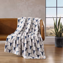 Wrangler - Blanket  Ultra Soft Plush Fleece Bedding  Yellowstone Inspired  Luxuriously Soft Bedding for Bed or Couch (Steer Head Blue  Twin)