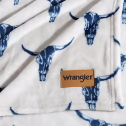 Wrangler - Blanket  Ultra Soft Plush Fleece Bedding  Yellowstone Inspired  Luxuriously Soft Bedding for Bed or Couch (Steer Head Blue  King)