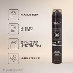 Redken Max Hold Hairspray 32 | Extreme Maximum High Hold Hairspray | Long-Lasting Lift & Body | All-Day Style Control | Dry Finish | 24 Hour Humidity