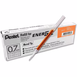 Pentel Energel 0.7mm Refill Metal Tip LR7- Fits BL77/BL57/BL37 - Orange - Pack of 12