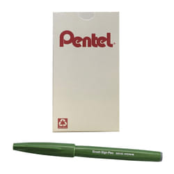 Pentel Arts Sign Pen Brush  Olive Green Ink  Box of 12 Pens