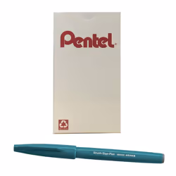 Pentel Arts Sign Pen Brush  Turquoise Green Ink  Box of 12 Pens