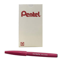 Pentel Arts Sign Pen Brush  Burgundy Ink  Box of 12 Pens