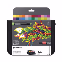 Winsor & Newton Promarker 24 In Wallet Set, 24 pc(s), Blue, Burgundy, Green, Khaki, Lime, Orange, Pink, Red, Turquoise, Assor ...
