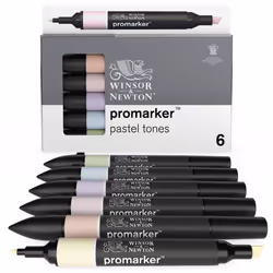 Winsor & Newton Promarker 6 Pastel Tones, 6 pc(s), Aqua, Green, Peach, Pink, Violet, Yellow, Assorted, Black, Soft Peach, But ...