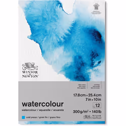 Winsor and Newton Watercolour Paper Pad, 17.8 x 25.4 cm, 12 Sheets, 300 g/mÂ², Glue Bound, Cold Pressed, Acid Free, Mixture o ...
