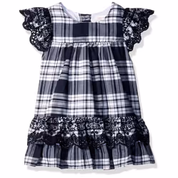 Youngland Girls' Little Casual Plaid Dress Navy/White 4
