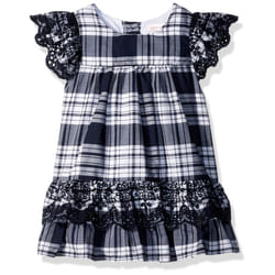Youngland Girls' Little Casual Plaid Dress  Navy/White  4