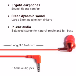 Panasonic ErgoFit In-Ear Earbud Headphones RP-HJE120 Metallic Red