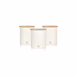 Swan 3 SWKA17513WHTN Nordic Scandi Set of 3 Storage, Tea, Coffee and Sugar Canisters, Cotton White, Steel, Bamboo Lid, One Si ...